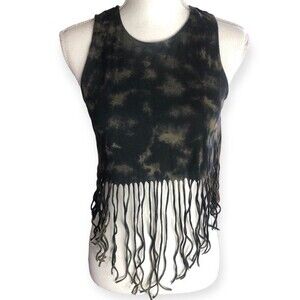 MINKPINK Black Grey Tie-Dye Fringe Tank Top